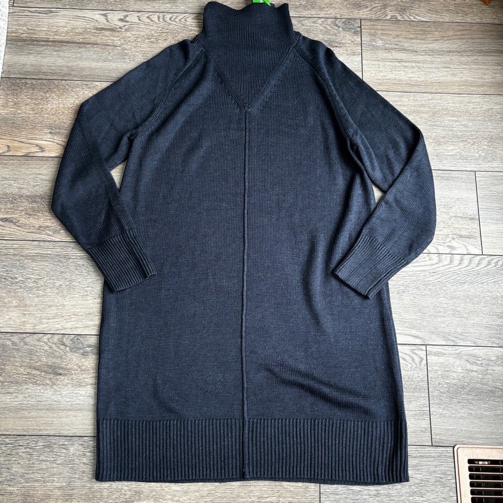 NWT Zuda Turtleneck Long Sleeve Sweater Dress Navy Blue Viscose Modest Sz Small